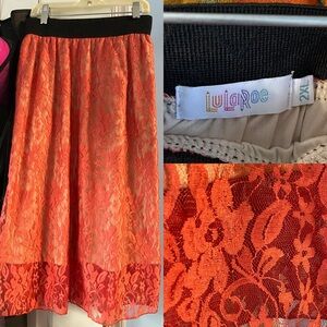 Coral Lace Elastic Waistband Skirt
